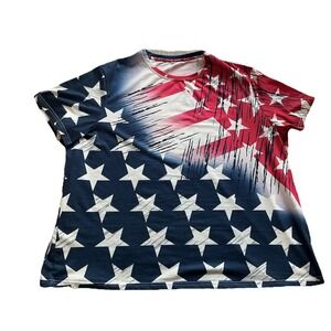 Unisex 3XL Patriotic Stars Short Sleeve Polyester Stretch Tee Shirt Top